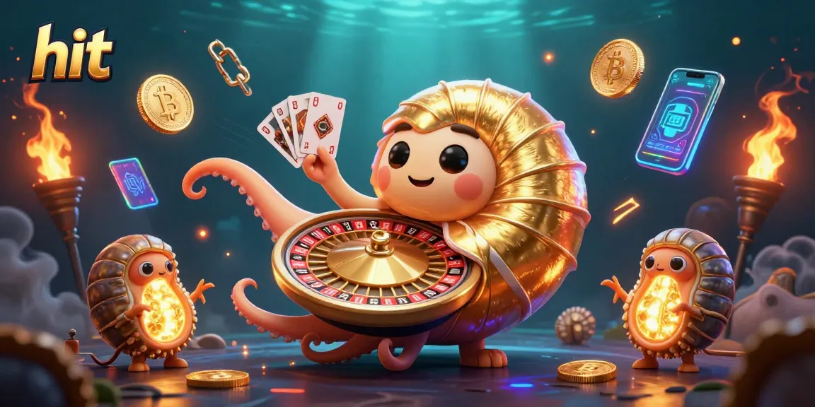 Engage with the vibrant world of hit gaming featuring a nautilus-shaped roulette wheel amidst shining crypto coins.