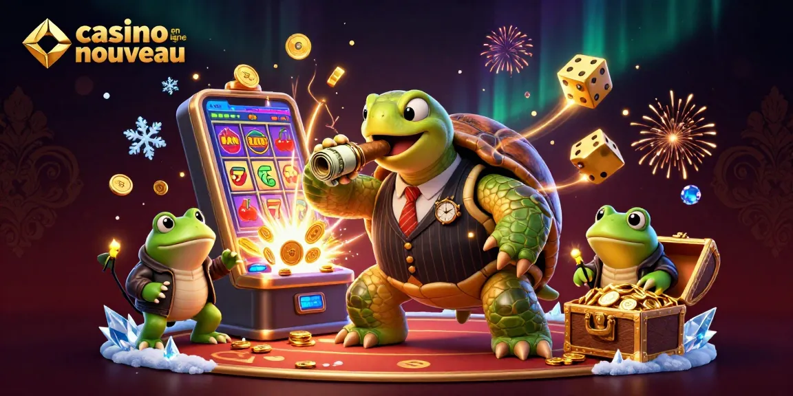 Jouez sur un casino en ligne nouveau avec des personnages sur un fond de machines à sous riches en couleurs.