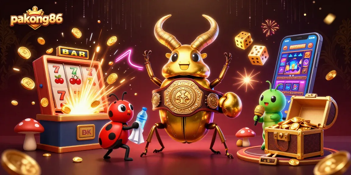 Experience pakong86's thrilling jackpot celebration with vibrant casino elements and fun characters.