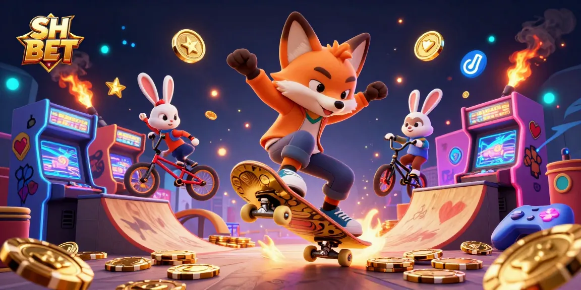 Join the excitement at SH BET with a skateboarder fox flipping over golden poker chips!