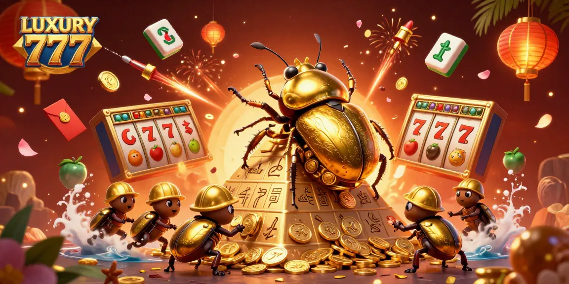 Memenangkan jackpot di LUXURY 777 dengan slot kaya simbol permainan, koin emas, dan petualangan penuh warna.