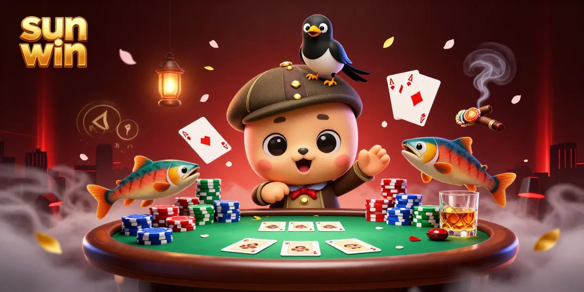 Join the excitement with Sun Win, featuring a cartoon Nessie and vibrant casino elements.