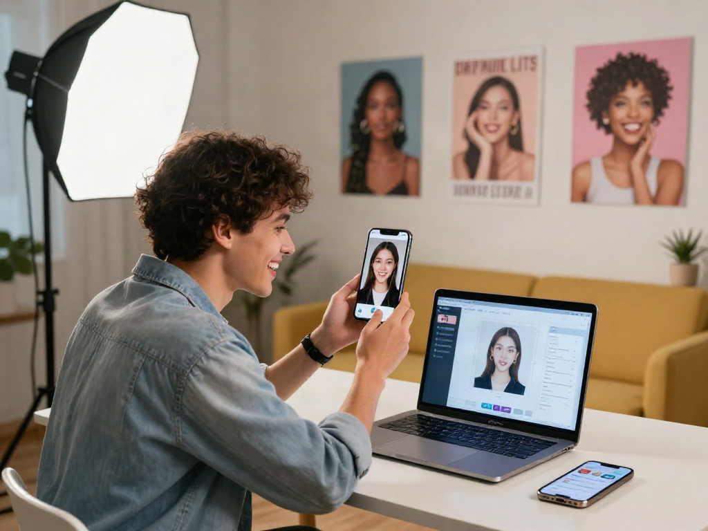 Positive engagement with an AI test of attractiveness in a modern studio.