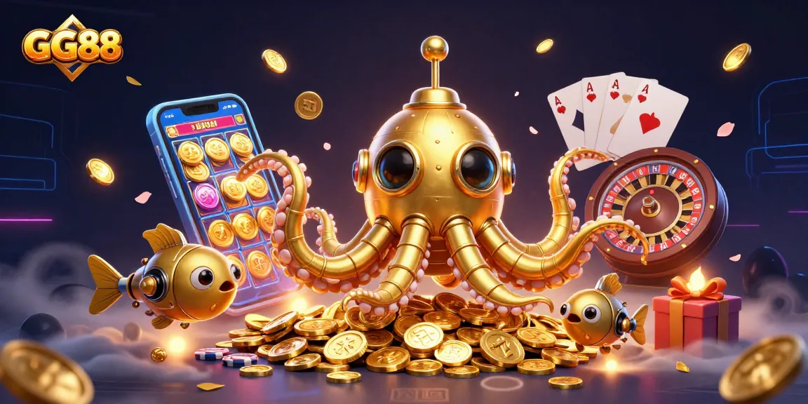 Engage with GG88's thrilling games as the golden kraken submarine and fish create a spectacular win atmosphere.