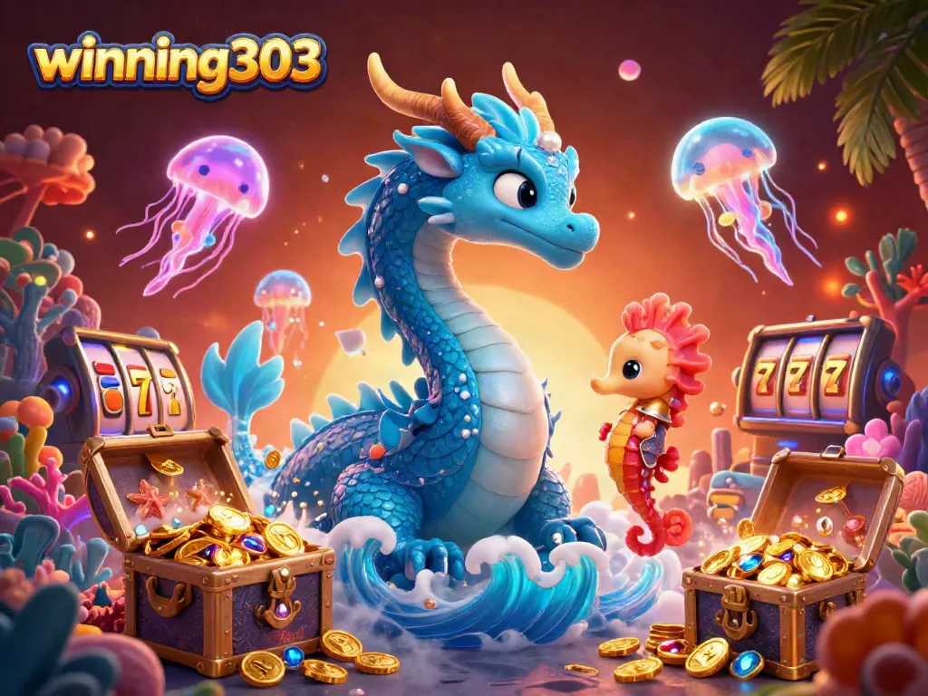 Experience thrilling wins with winning303 on this captivating underwater-themed illustration.