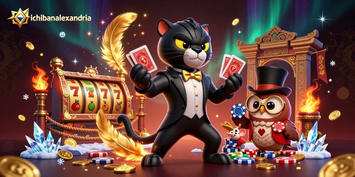 Ichibanalexandria menunjukkan panther elegan sedang membagikan kartu dalam suasana kasino yang megah.
