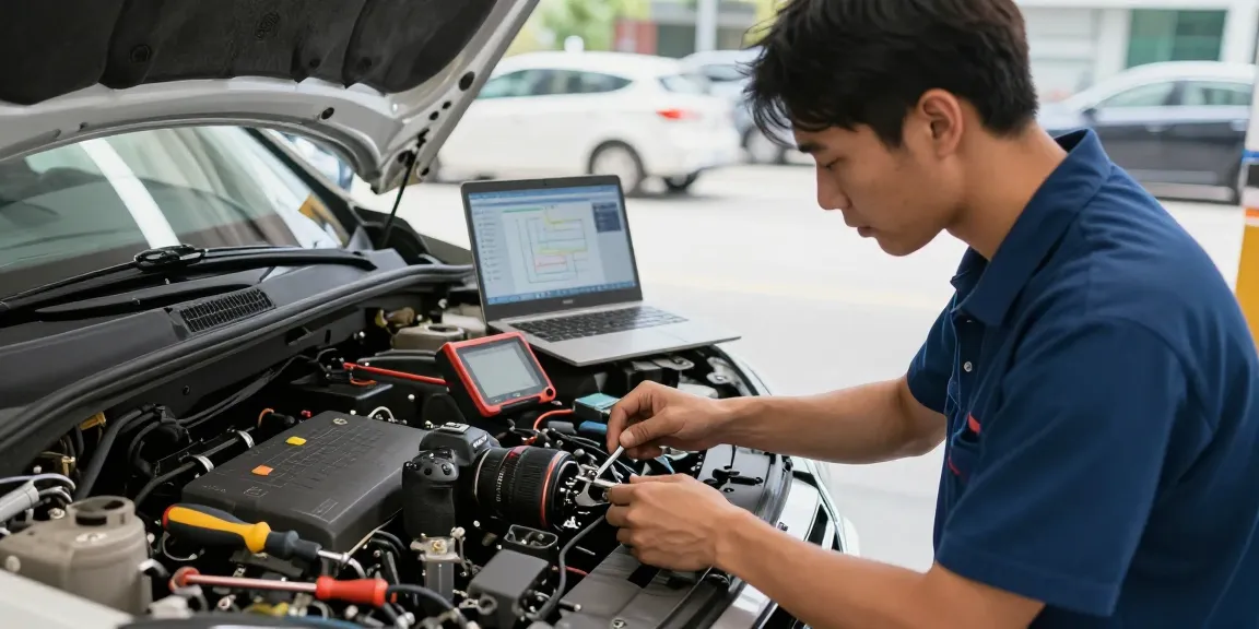 Technician resolving a Contactslot probleem in automotive service.