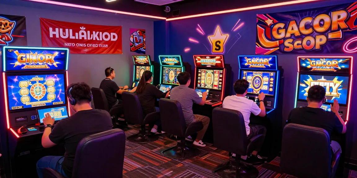 Permainan slot gacor online yang dinamis dengan pemain berinteraksi di lingkungan gaming modern.
