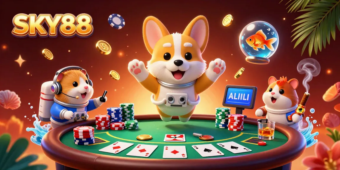 Join the excitement at SKY88's virtual casino with vibrant characters and dynamic gaming elements.