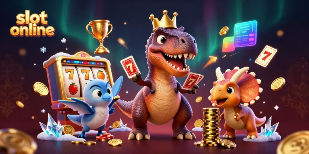 Pemain slot online menikmati permainan dengan slot reels, simbol keberuntungan, dan aksi dinamis.