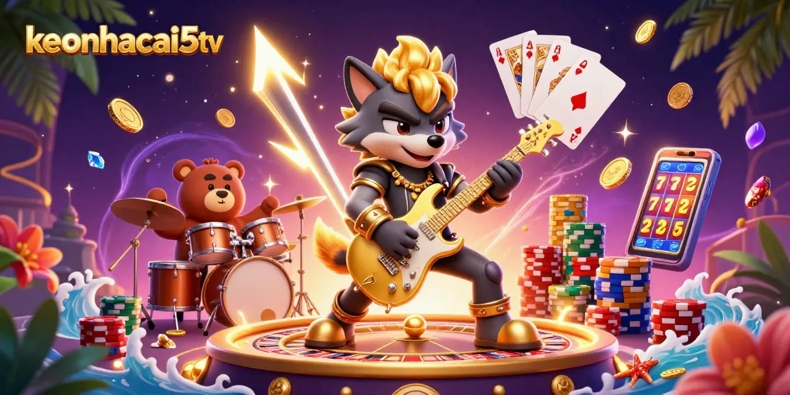 Experience excitement with keonhacai5tv showcasing a lively casino scene packed with action and vibrant colors.