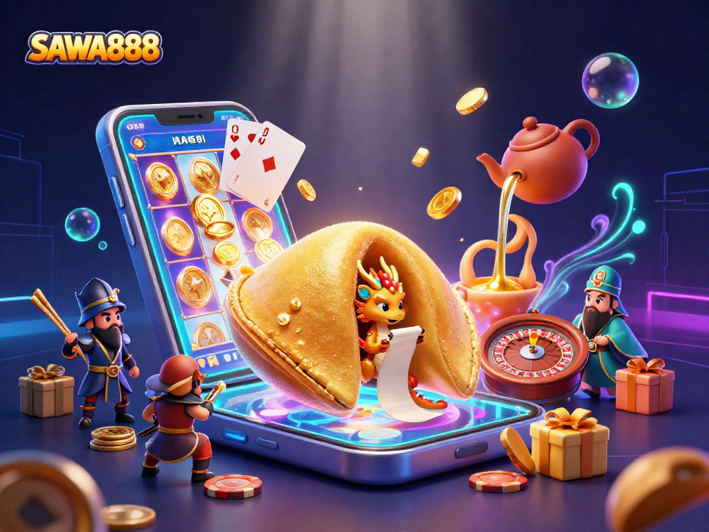Engage with exciting gameplay on SAWA888 featuring a golden cookie and dynamic slot elements.