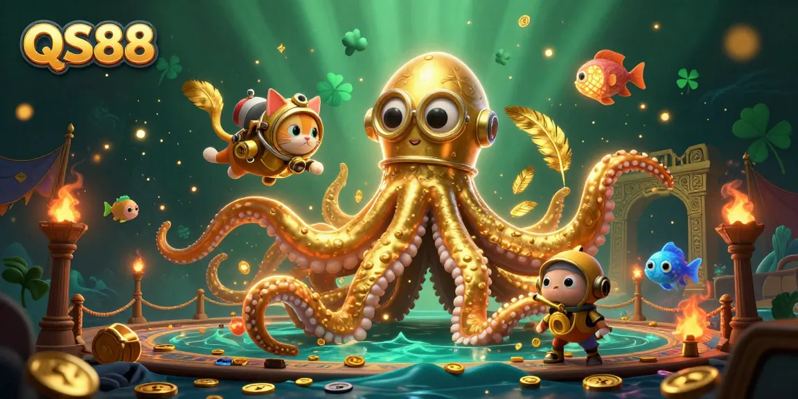 Experience thrilling action at QS88 with majestic kraken and daring divers in a vibrant gaming landscape.