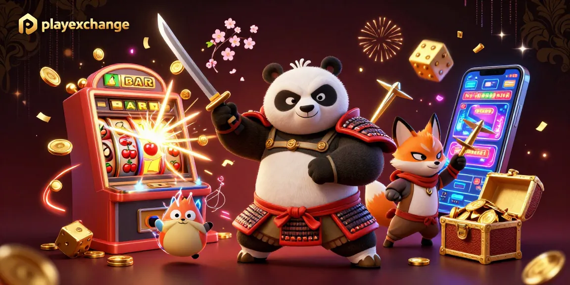 Spin the reels with playexchange in this vibrant casino scene featuring dynamic characters and action.