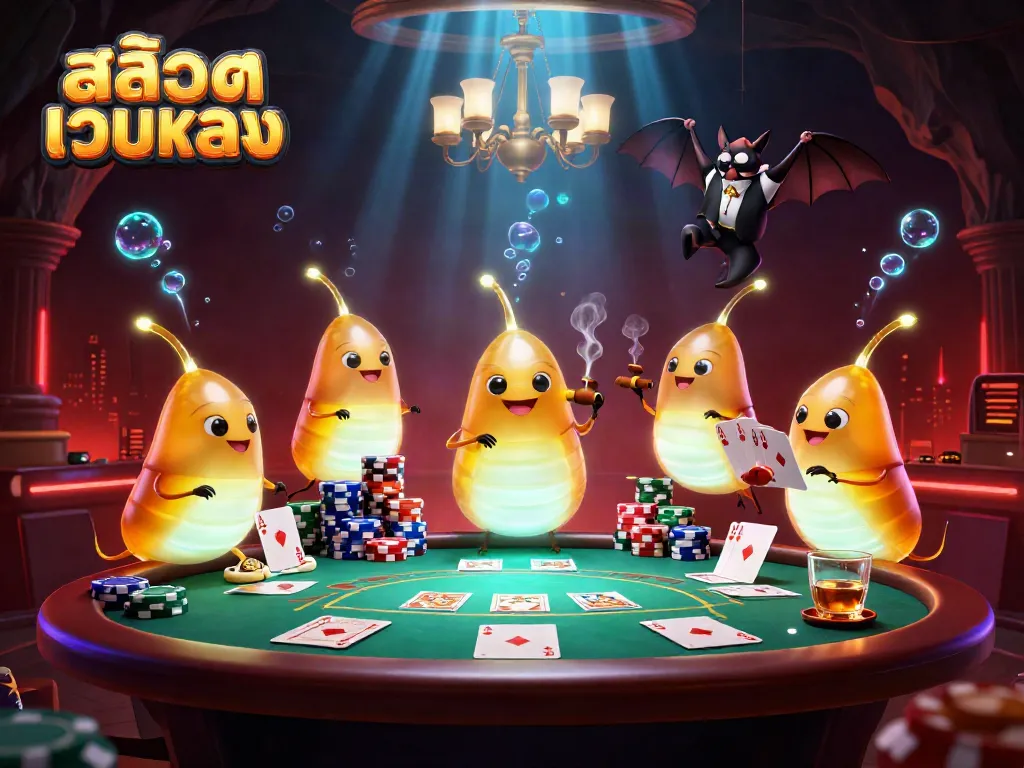 Experience excitement at a glowing cave casino with สล็อตเว็บตรง, featuring bioluminescent glowworms and poker action.