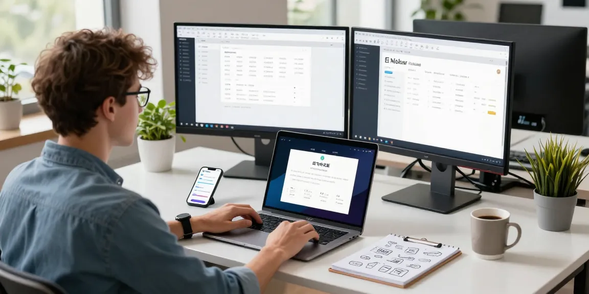 Professional user interacting with 纸飞机中文版 app in a modern office space.
