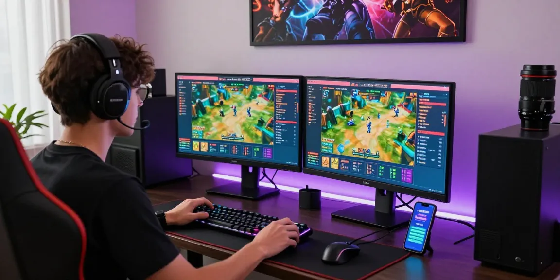 Engaging in a safe and reliable 토토사이트 experience with vibrant gaming setup and dual monitors