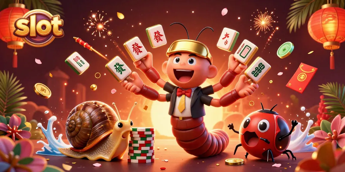 Slot berkualitas tinggi dengan dealer kartun, simbol mahjong, dan chip besar.