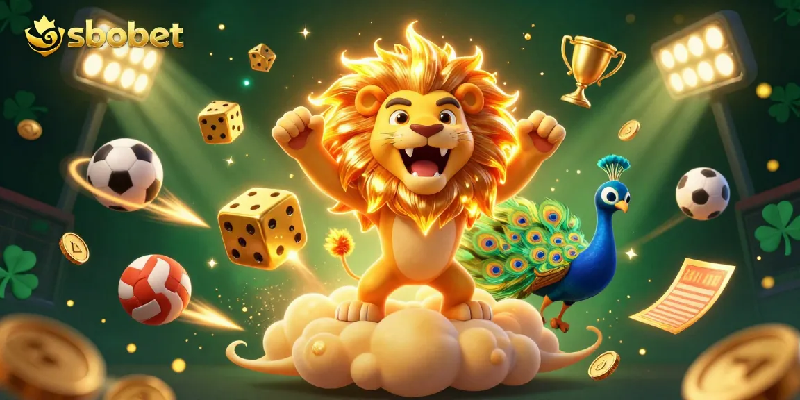 Taruhan sbobet dengan peluang terbaik dan simbol kemenangan dalam ilustrasi kasino digital yang bersemangat.