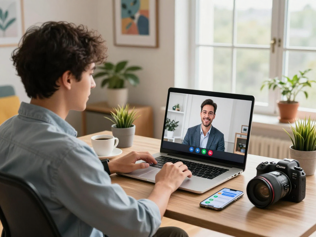 Engaging in hot chat ai conversation on laptop in modern home office.