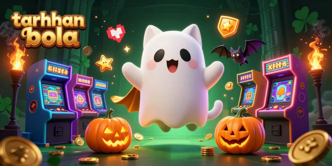Engage in taruhan bola with vibrant ghost cat and bat at a haunted casino