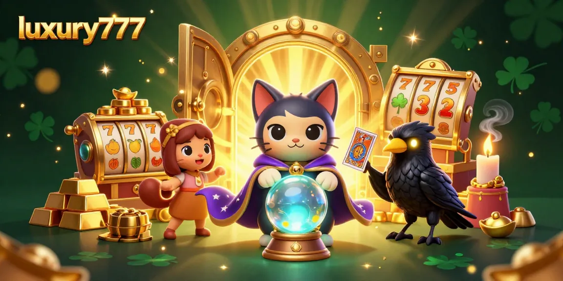 Play luxury777 casino slots featuring a mystic cat and raven with dynamic jackpot elements.
