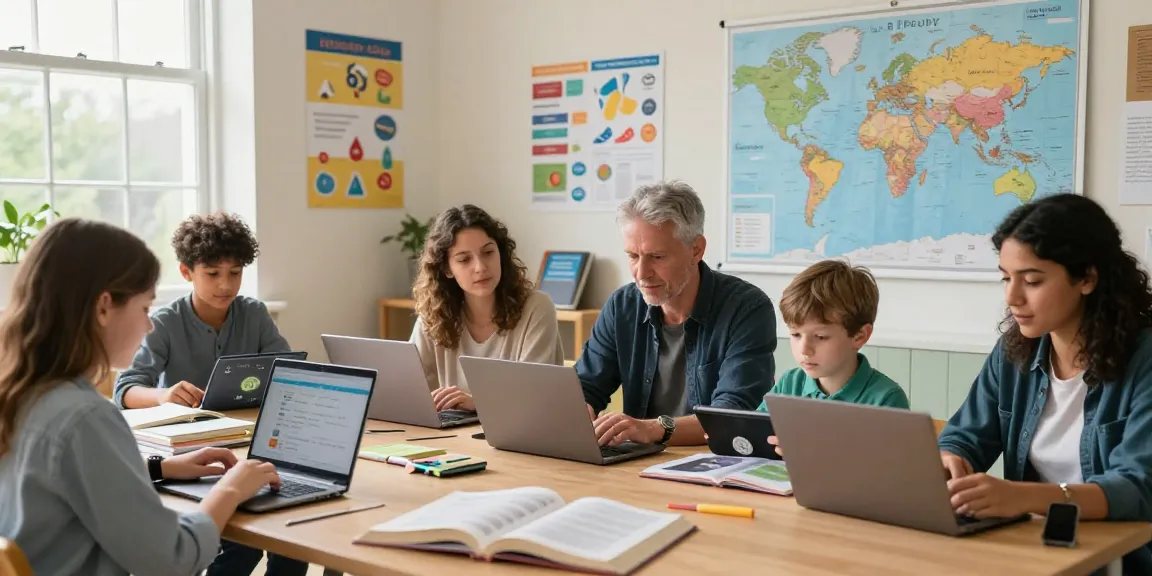 Parents exploring options for British schools in a bright study.