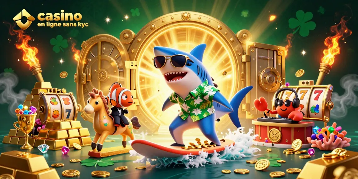 Visualisez des gains impressionnants avec le casino en ligne sans kyc, où un requin et des amis s’amusent.