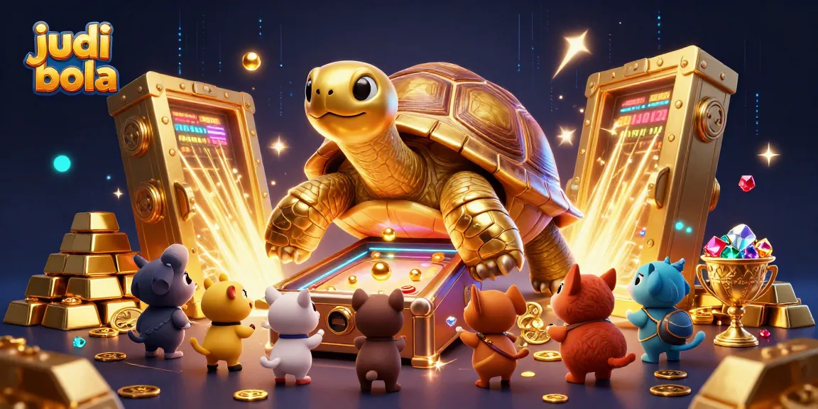 Experience judi bola excitement with a fortune-themed 3D gambling scene featuring a colossal tortoise.