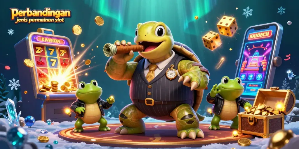 Bandingkan jenis permainan slot dengan karakter unik dalam ilustrasi kasino menggembirakan ini.