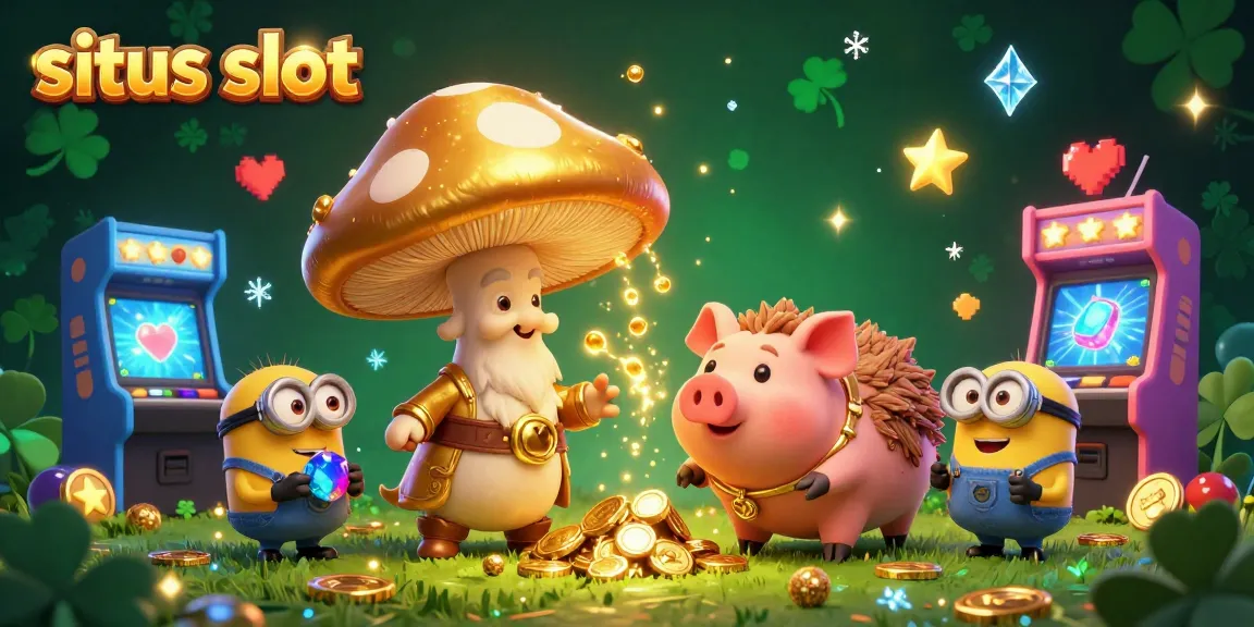 Experience situs slot thrills with magical characters and vibrant casino elements in a stunning illustration.