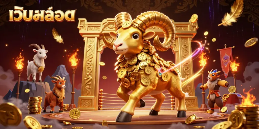 Engage with เว็บสล็อต while immersing in an epic casino scene filled with dynamic elements and golden details.