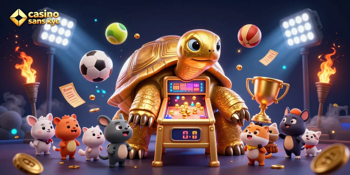 Jouer au casino sans kyc avec un personnage de tortue géante et des éléments de jeu éclatants.