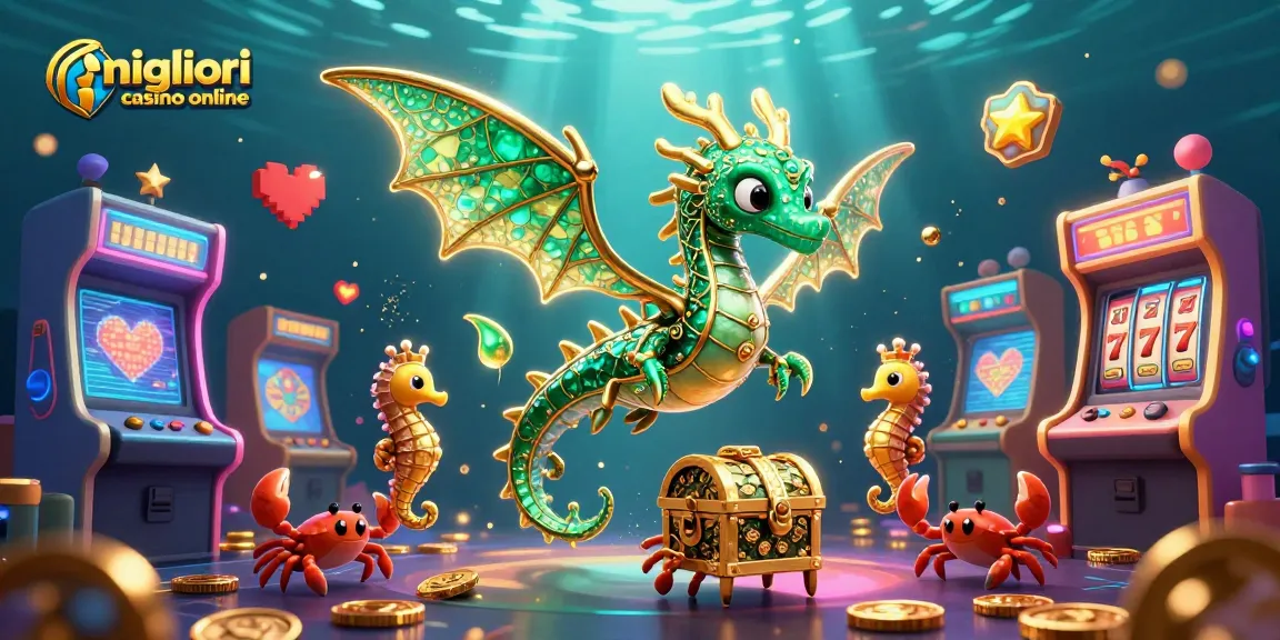 Esplora il vibrante mondo dei migliori casinò online con elementi di gioco e draghi 3D immersivi.