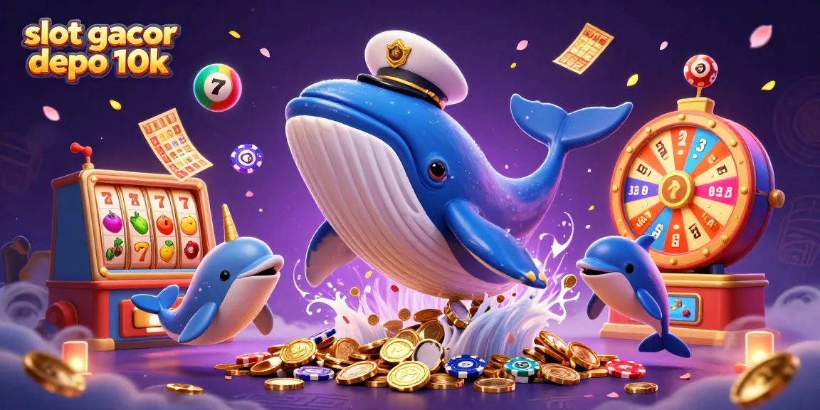 Permainan slot gacor depo 10k dengan berbagai elemen kasino yang menarik dan karakter lucu.