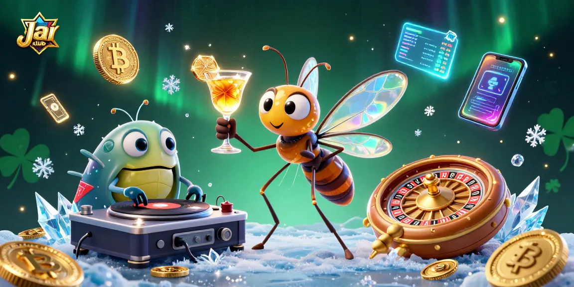 Play exciting games at Jai club with vibrant casino-themed illustration featuring unique characters.