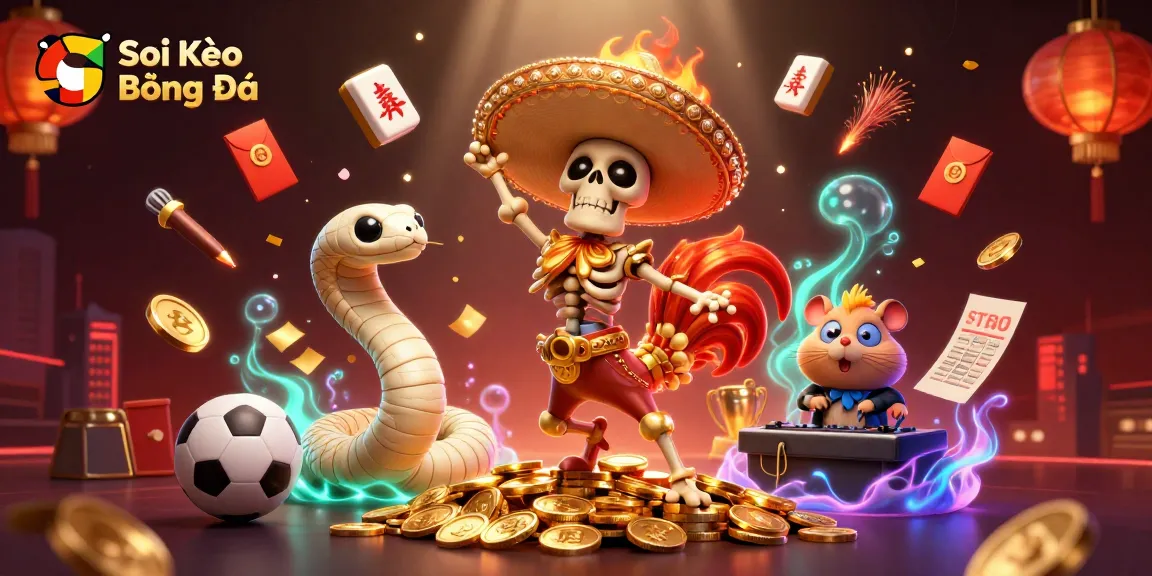 Soi Kèo Bóng Đá themed illustration displaying dynamic sports betting elements with vibrant, colorful characters.