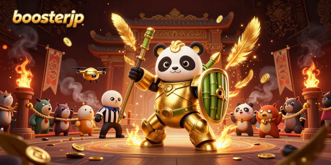 Boosterjp beraksi di arena slot online dengan robot tempur dan penonton hewan.