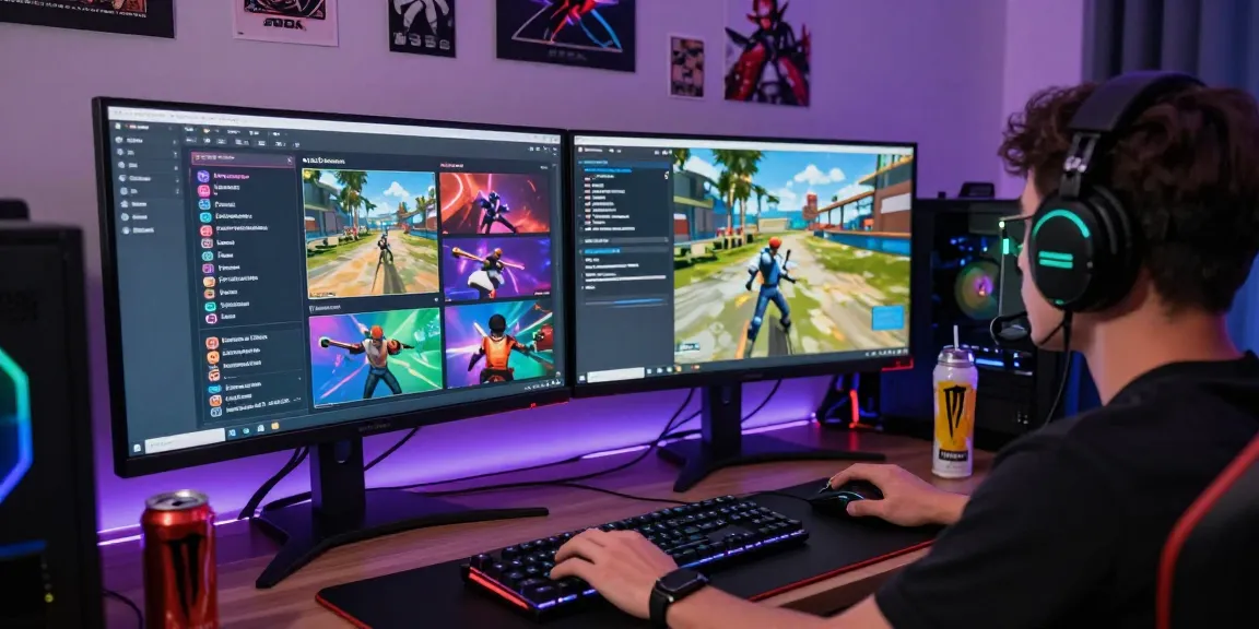 Engaged gamer customizing FiveM QBox Scripts in a vibrant gaming setup with screens displaying immersive roleplay elements.