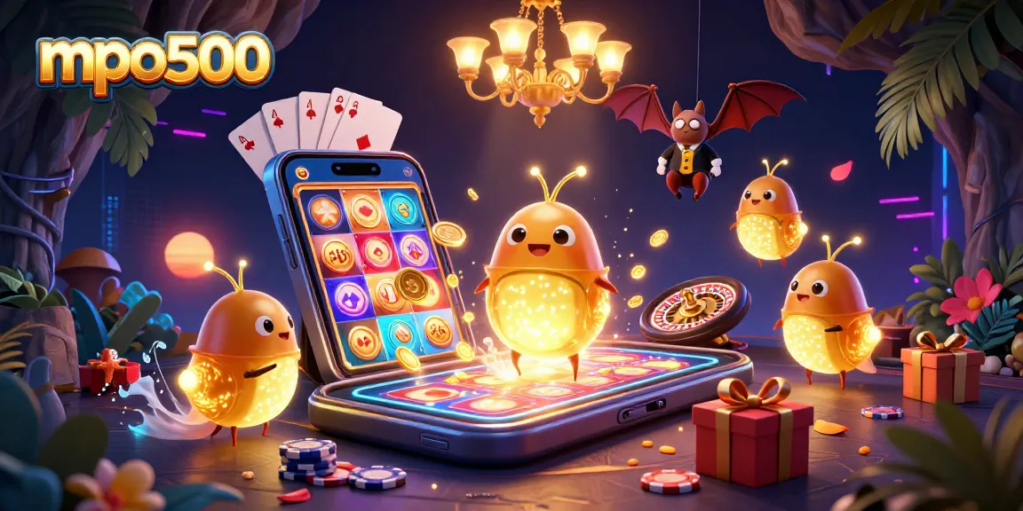 Experience the excitement of mpo500 with vibrant glowworms lighting up a cave casino scene.