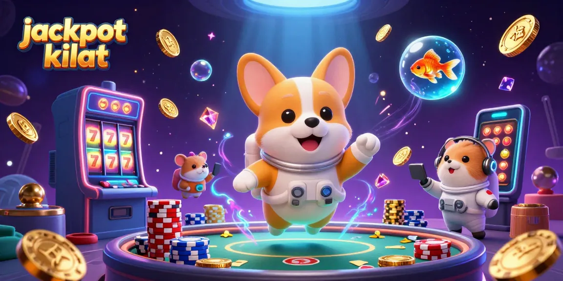 Experience interactive fun with jackpot kilat in a vibrant casino scene featuring floating characters and colorful elements.
