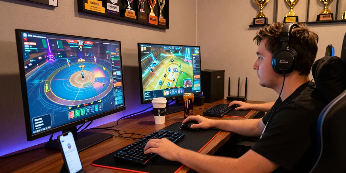 Player enjoying immersive iGaming on https://naga2000.blog with multiple screens and vibrant ambience