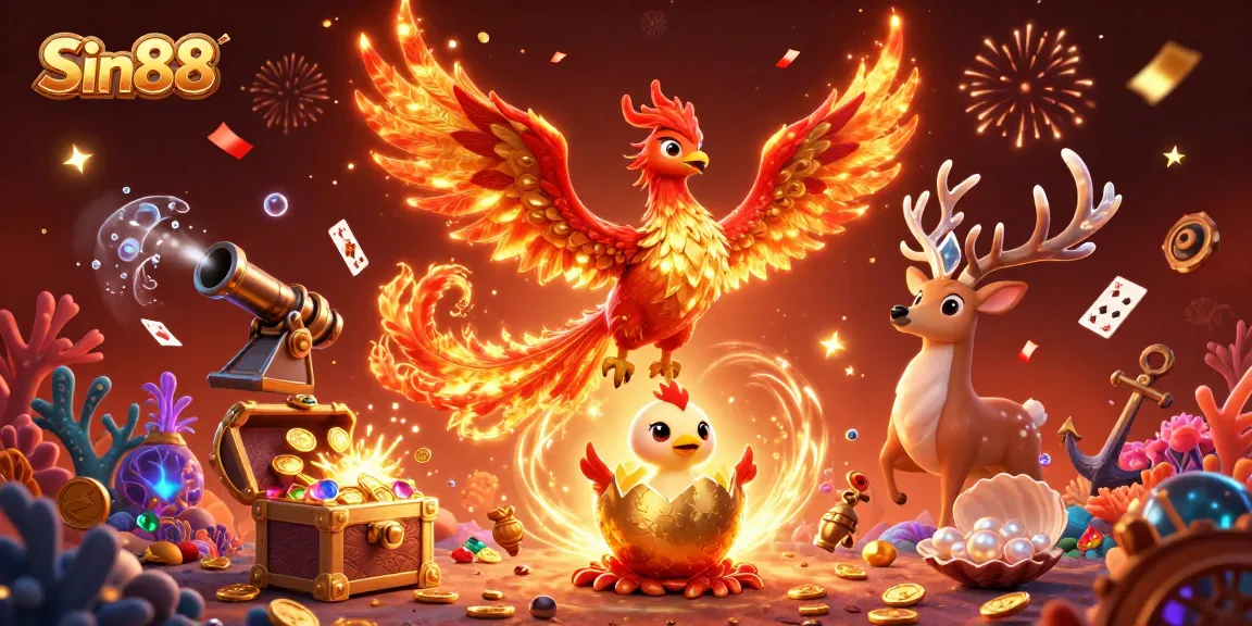 Experience thrilling fun at Sin88 with vibrant imagery of casino excitement and riches.