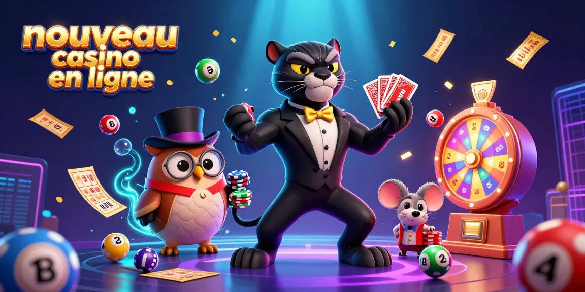 Illustration dynamique avec un panthère en smoking et un hibou, représentant un nouveau casino en ligne.