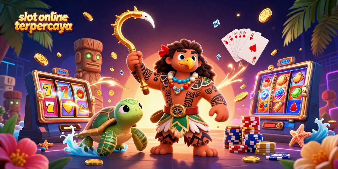 Slot online terpercaya menampilkan permainan slot dengan karakter ikonik dan elemen kasino menarik.